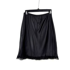 NLT Black Satin Slip Skirt Knee Length Romantic Goth Feminine – S